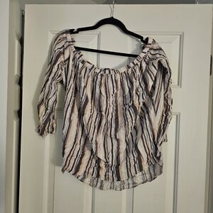Olivaceous Multicolor Striped Off-Shoulder Blouse Size M